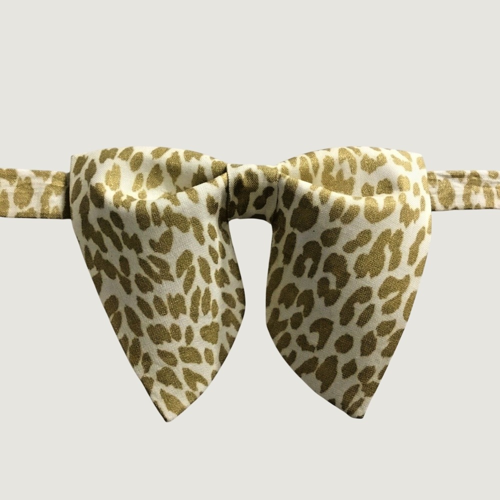 Leopard Print Floppy Bow Tie Adjustable Neck Strap Animal Print Tan Brown